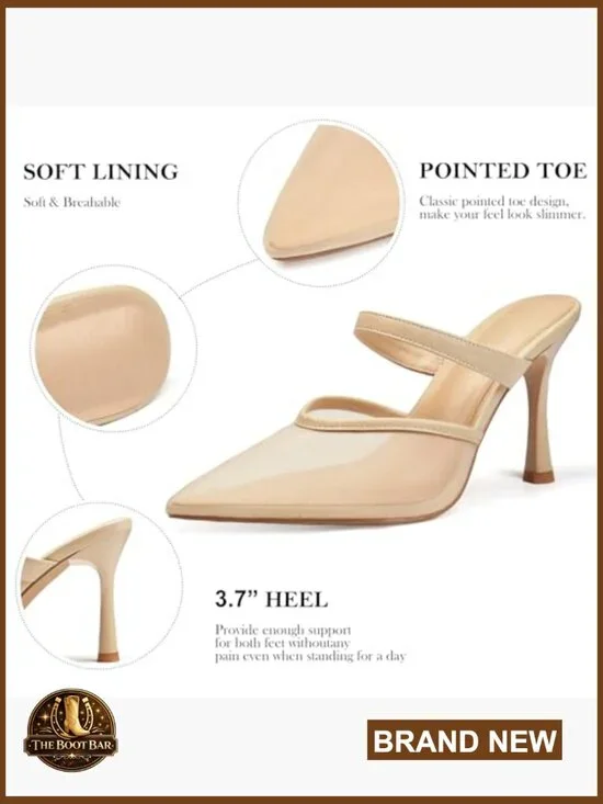 Mesh Pointed Toe Mules with 3.7 Inch Heels Slip On Heeled Sandals - Picture 4 of 7